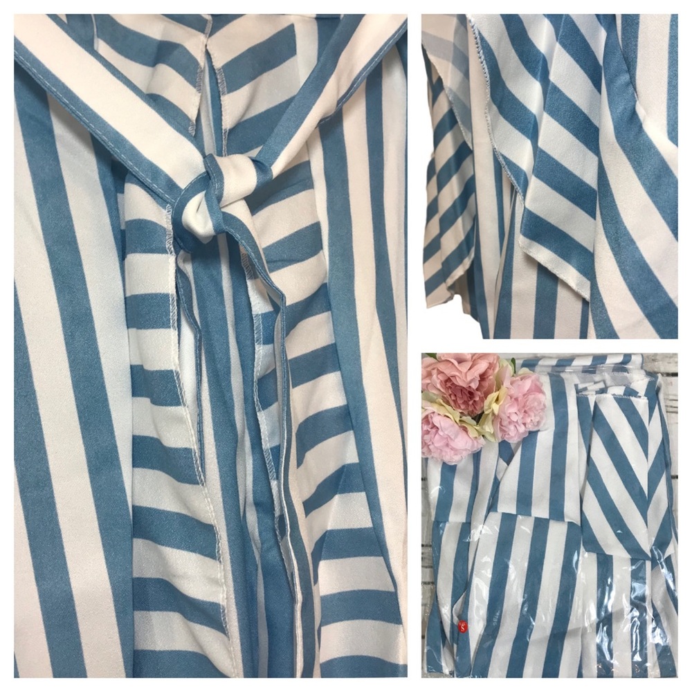 High Waisted Striped Palazzo Pants with Ruffles - Picture 7 of 8